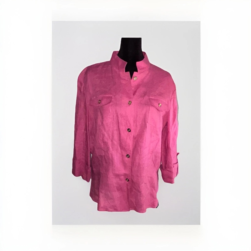 Jones New York Bright Pink Linen Button-Front Blouse